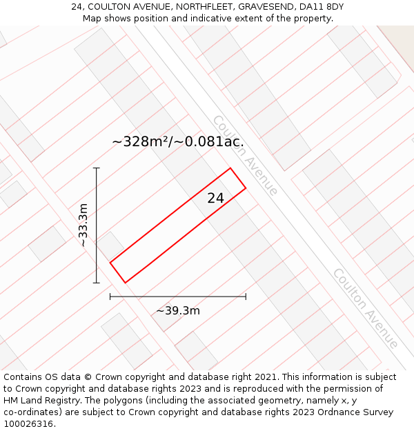 24, COULTON AVENUE, NORTHFLEET, GRAVESEND, DA11 8DY: Plot and title map