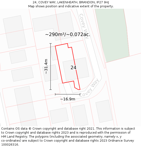 24, COVEY WAY, LAKENHEATH, BRANDON, IP27 9HJ: Plot and title map