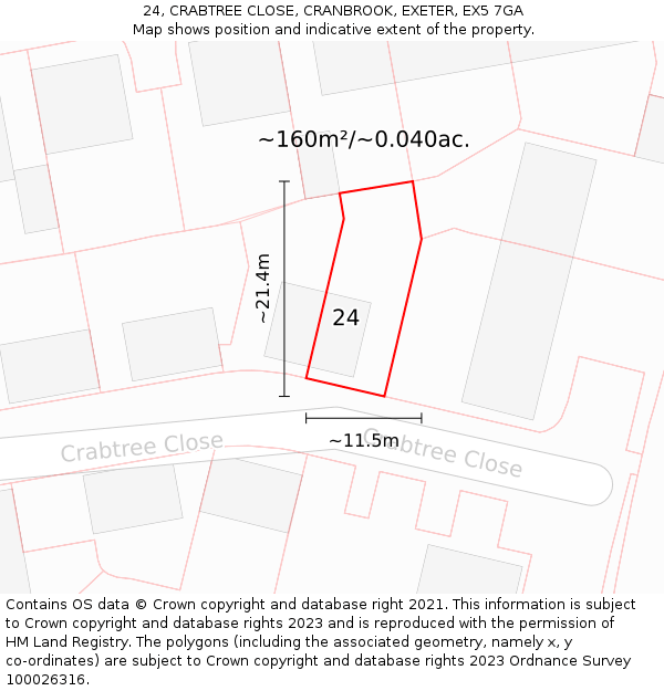 24, CRABTREE CLOSE, CRANBROOK, EXETER, EX5 7GA: Plot and title map