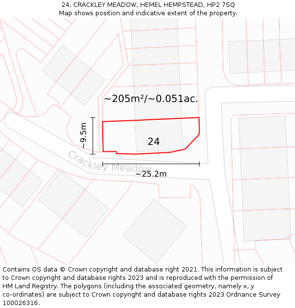 24, CRACKLEY MEADOW, HEMEL HEMPSTEAD, HP2 7SQ: Plot and title map