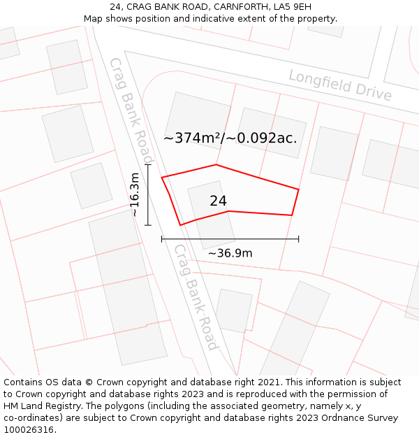 24, CRAG BANK ROAD, CARNFORTH, LA5 9EH: Plot and title map