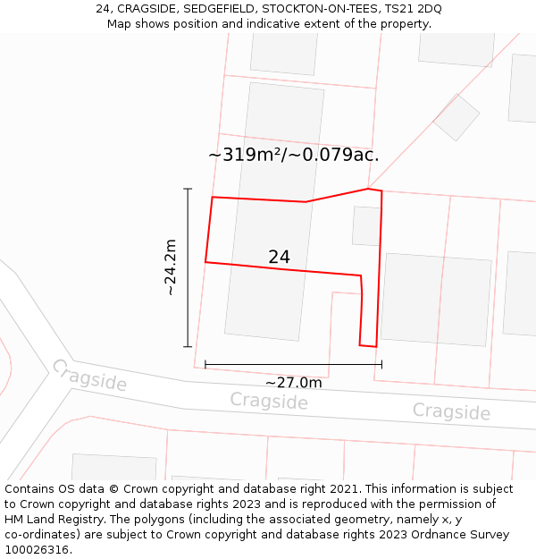 24, CRAGSIDE, SEDGEFIELD, STOCKTON-ON-TEES, TS21 2DQ: Plot and title map