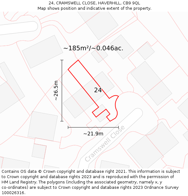 24, CRAMSWELL CLOSE, HAVERHILL, CB9 9QL: Plot and title map