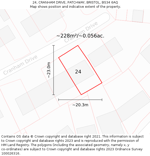 24, CRANHAM DRIVE, PATCHWAY, BRISTOL, BS34 6AQ: Plot and title map