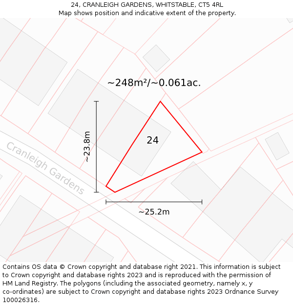24, CRANLEIGH GARDENS, WHITSTABLE, CT5 4RL: Plot and title map