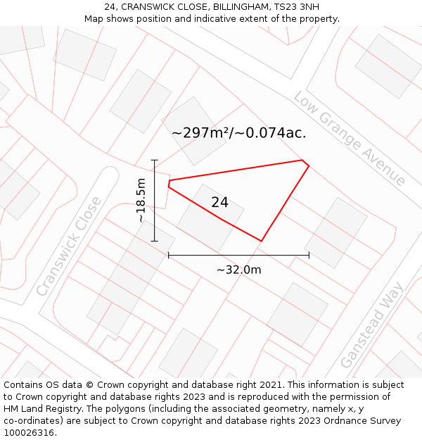 24, CRANSWICK CLOSE, BILLINGHAM, TS23 3NH: Plot and title map