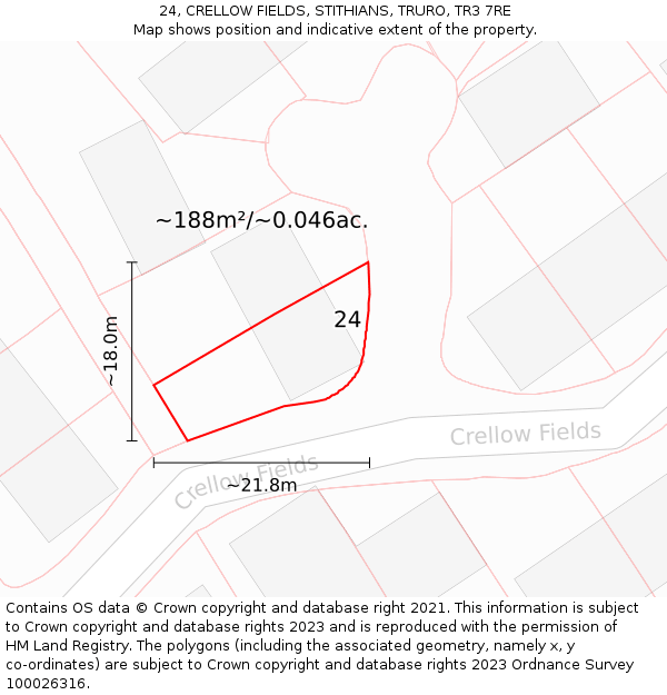 24, CRELLOW FIELDS, STITHIANS, TRURO, TR3 7RE: Plot and title map