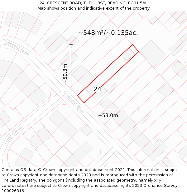 24, CRESCENT ROAD, TILEHURST, READING, RG31 5AH: Plot and title map