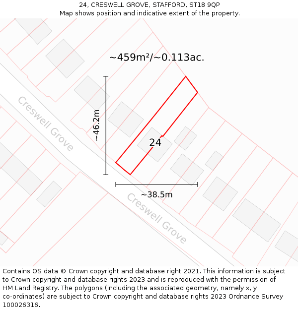 24, CRESWELL GROVE, STAFFORD, ST18 9QP: Plot and title map