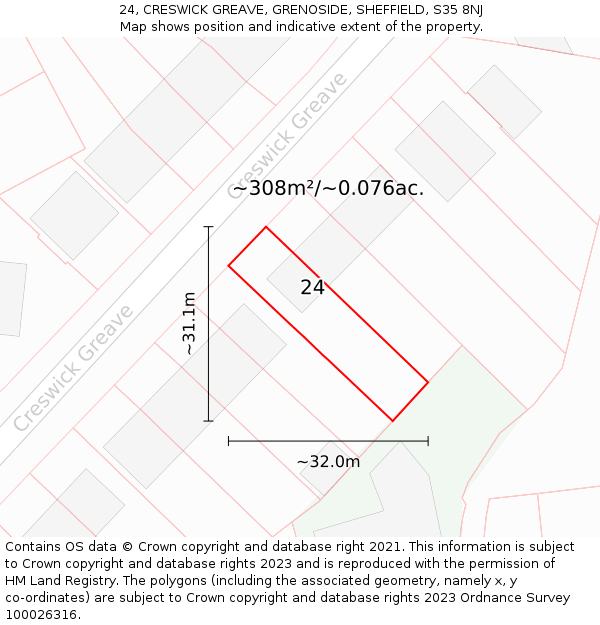 24, CRESWICK GREAVE, GRENOSIDE, SHEFFIELD, S35 8NJ: Plot and title map