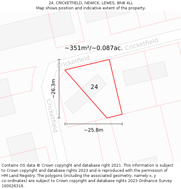 24, CRICKETFIELD, NEWICK, LEWES, BN8 4LL: Plot and title map