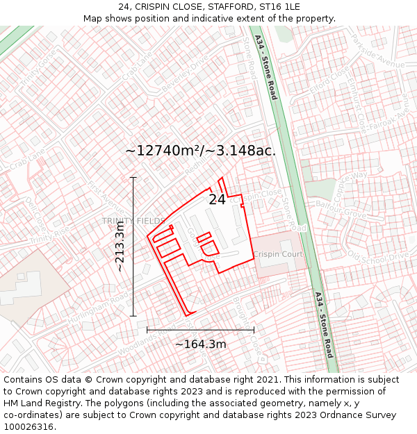 24, CRISPIN CLOSE, STAFFORD, ST16 1LE: Plot and title map