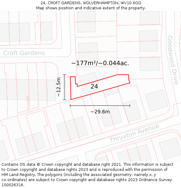 24, CROFT GARDENS, WOLVERHAMPTON, WV10 6GG: Plot and title map