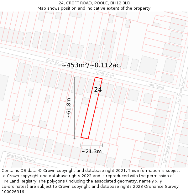 24, CROFT ROAD, POOLE, BH12 3LD: Plot and title map