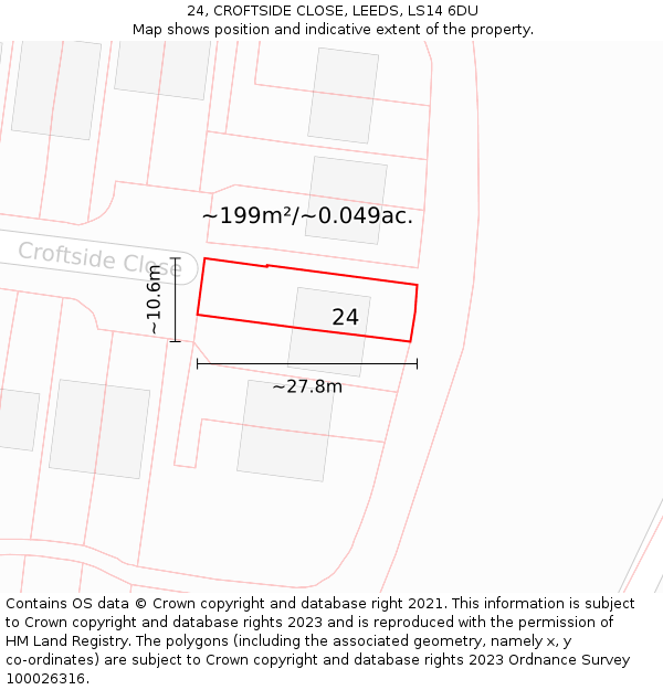 24, CROFTSIDE CLOSE, LEEDS, LS14 6DU: Plot and title map