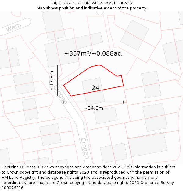 24, CROGEN, CHIRK, WREXHAM, LL14 5BN: Plot and title map