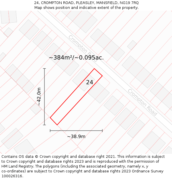 24, CROMPTON ROAD, PLEASLEY, MANSFIELD, NG19 7RQ: Plot and title map