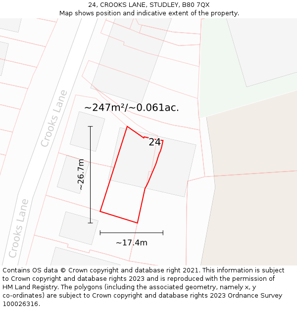 24, CROOKS LANE, STUDLEY, B80 7QX: Plot and title map