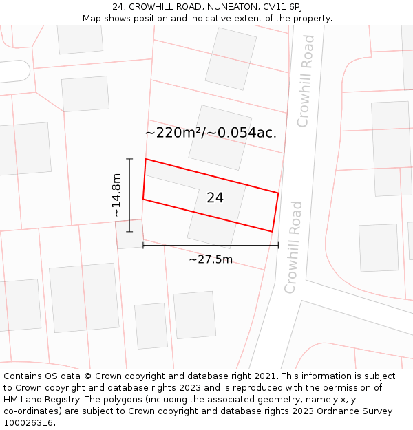 24, CROWHILL ROAD, NUNEATON, CV11 6PJ: Plot and title map