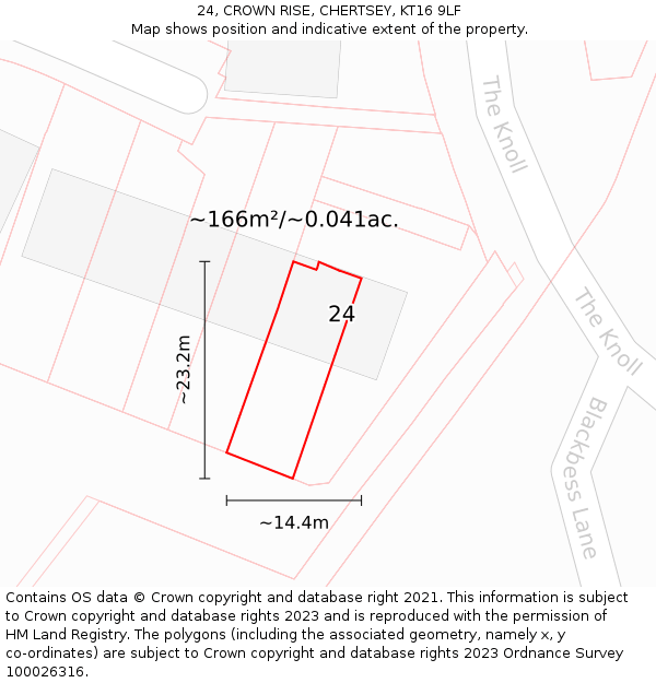 24, CROWN RISE, CHERTSEY, KT16 9LF: Plot and title map