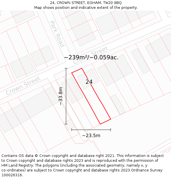24, CROWN STREET, EGHAM, TW20 9BQ: Plot and title map