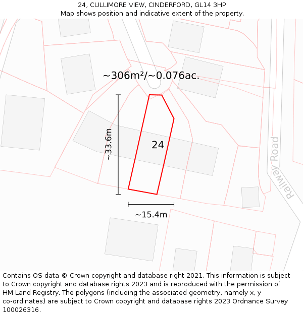 24, CULLIMORE VIEW, CINDERFORD, GL14 3HP: Plot and title map