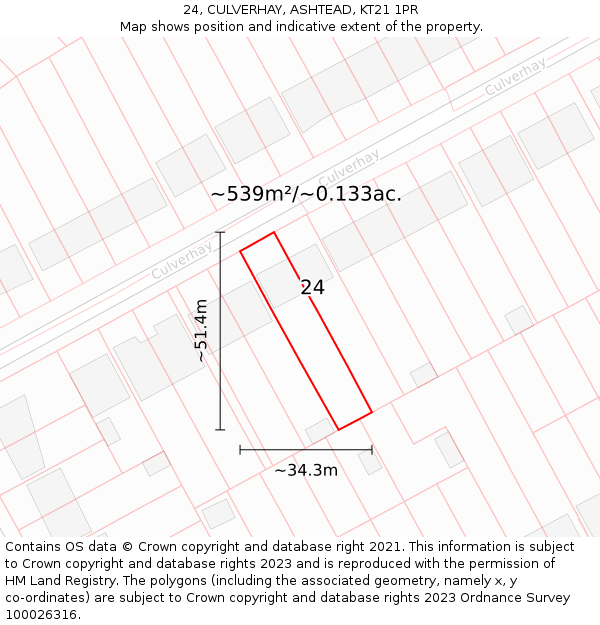 24, CULVERHAY, ASHTEAD, KT21 1PR: Plot and title map