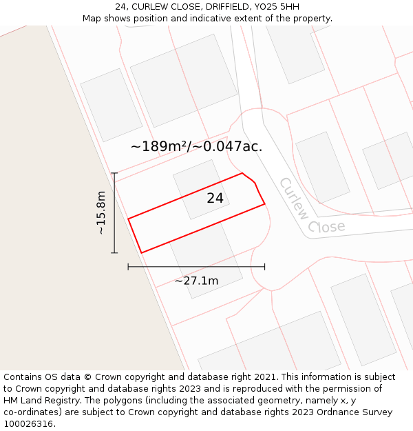 24, CURLEW CLOSE, DRIFFIELD, YO25 5HH: Plot and title map