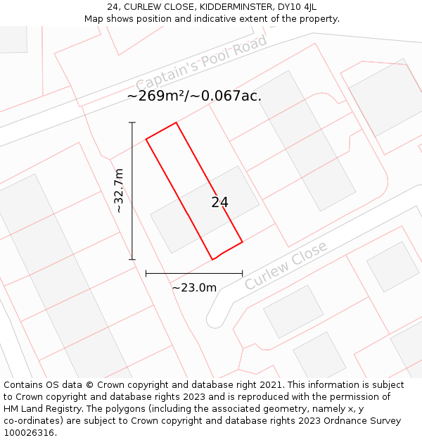 24, CURLEW CLOSE, KIDDERMINSTER, DY10 4JL: Plot and title map