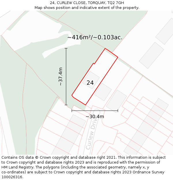 24, CURLEW CLOSE, TORQUAY, TQ2 7GH: Plot and title map