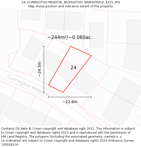 24, CURRINGTON MEADOW, BICKINGTON, BARNSTAPLE, EX31 2PS: Plot and title map