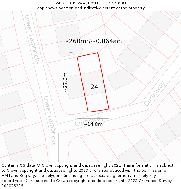 24, CURTIS WAY, RAYLEIGH, SS6 8BU: Plot and title map