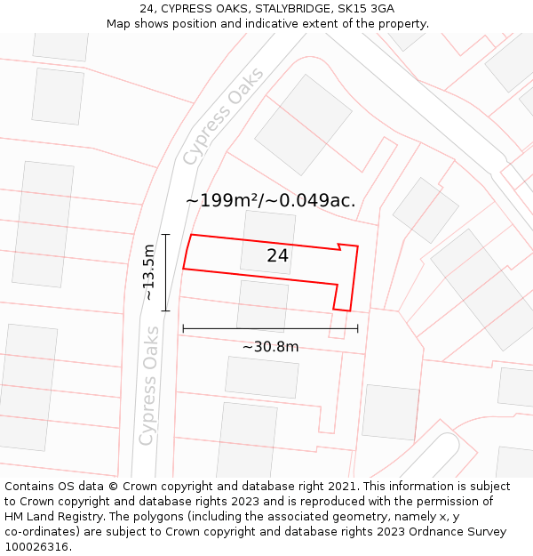 24, CYPRESS OAKS, STALYBRIDGE, SK15 3GA: Plot and title map