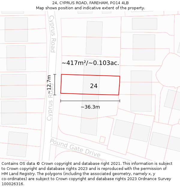24, CYPRUS ROAD, FAREHAM, PO14 4LB: Plot and title map