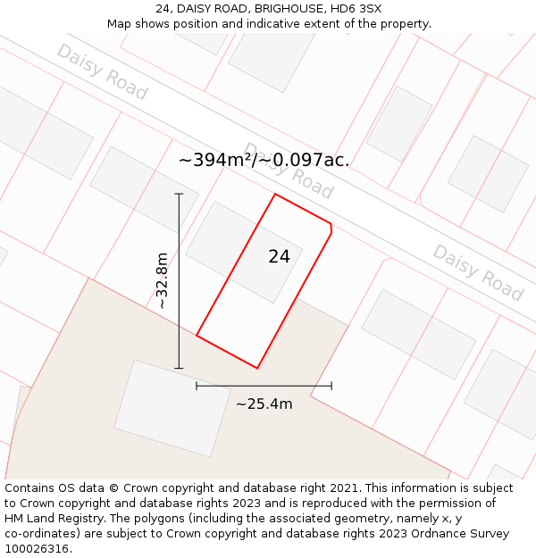 24, DAISY ROAD, BRIGHOUSE, HD6 3SX: Plot and title map
