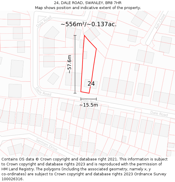 24, DALE ROAD, SWANLEY, BR8 7HR: Plot and title map