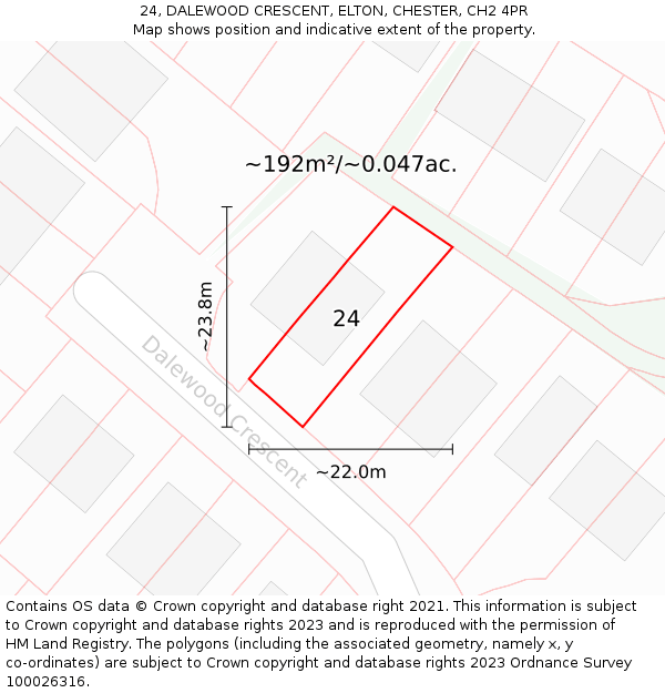 24, DALEWOOD CRESCENT, ELTON, CHESTER, CH2 4PR: Plot and title map