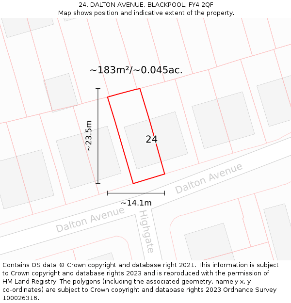 24, DALTON AVENUE, BLACKPOOL, FY4 2QF: Plot and title map