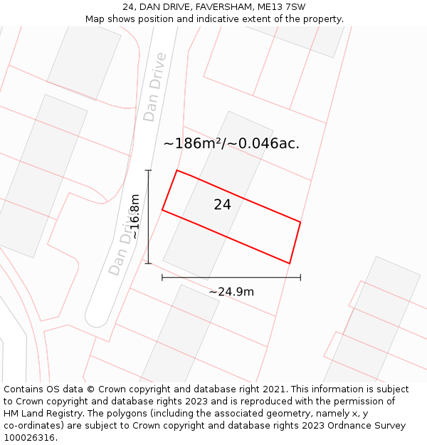 24, DAN DRIVE, FAVERSHAM, ME13 7SW: Plot and title map