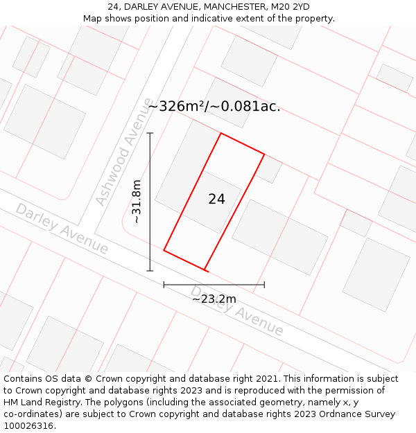 24, DARLEY AVENUE, MANCHESTER, M20 2YD: Plot and title map