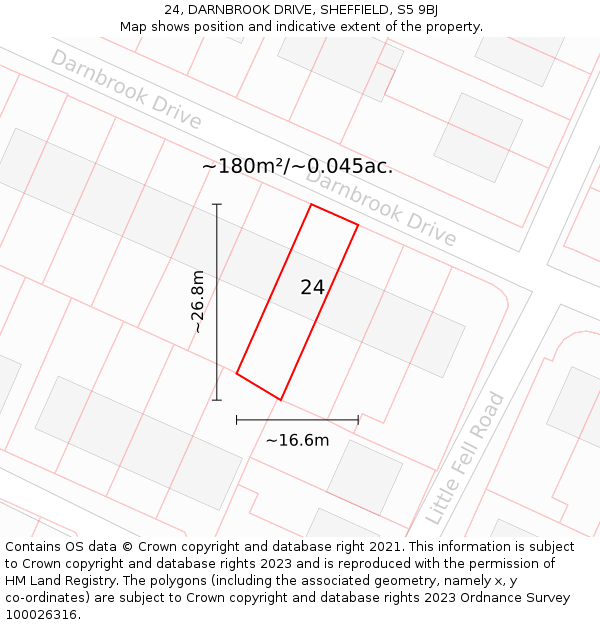 24, DARNBROOK DRIVE, SHEFFIELD, S5 9BJ: Plot and title map