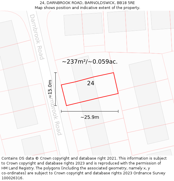 24, DARNBROOK ROAD, BARNOLDSWICK, BB18 5RE: Plot and title map
