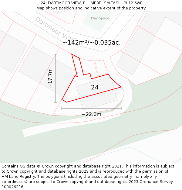 24, DARTMOOR VIEW, PILLMERE, SALTASH, PL12 6WF: Plot and title map