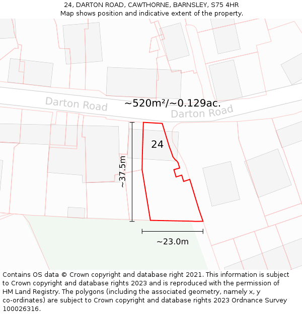 24, DARTON ROAD, CAWTHORNE, BARNSLEY, S75 4HR: Plot and title map