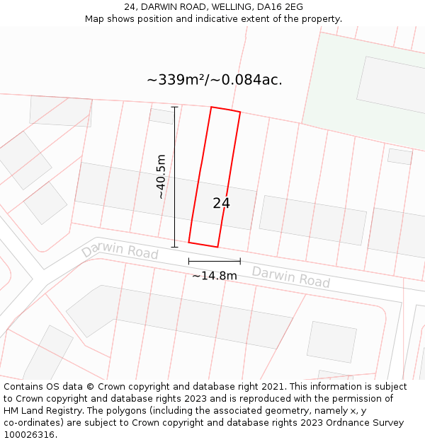 24, DARWIN ROAD, WELLING, DA16 2EG: Plot and title map