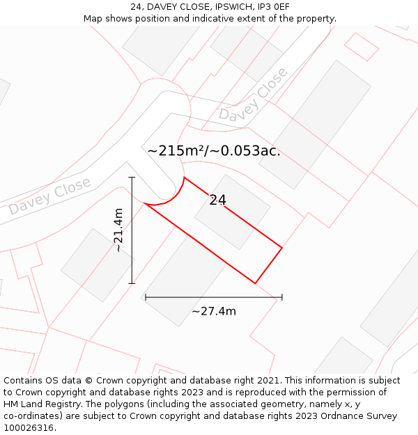 24, DAVEY CLOSE, IPSWICH, IP3 0EF: Plot and title map