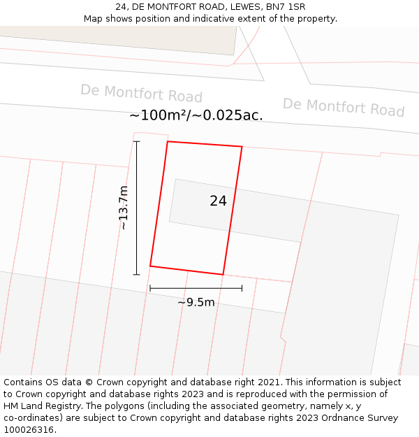 24, DE MONTFORT ROAD, LEWES, BN7 1SR: Plot and title map