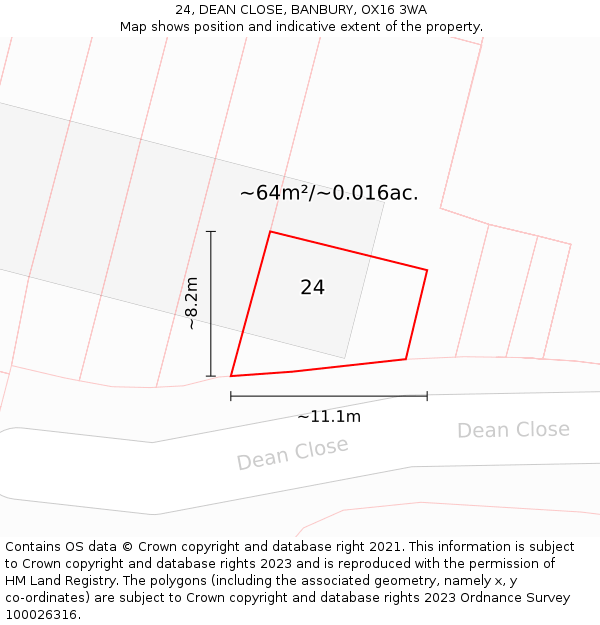 24, DEAN CLOSE, BANBURY, OX16 3WA: Plot and title map
