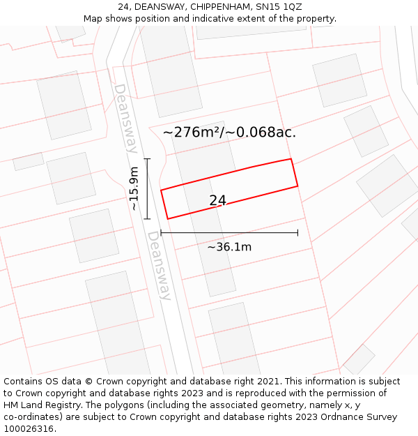 24, DEANSWAY, CHIPPENHAM, SN15 1QZ: Plot and title map