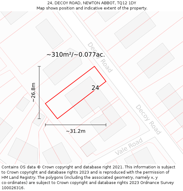 24, DECOY ROAD, NEWTON ABBOT, TQ12 1DY: Plot and title map
